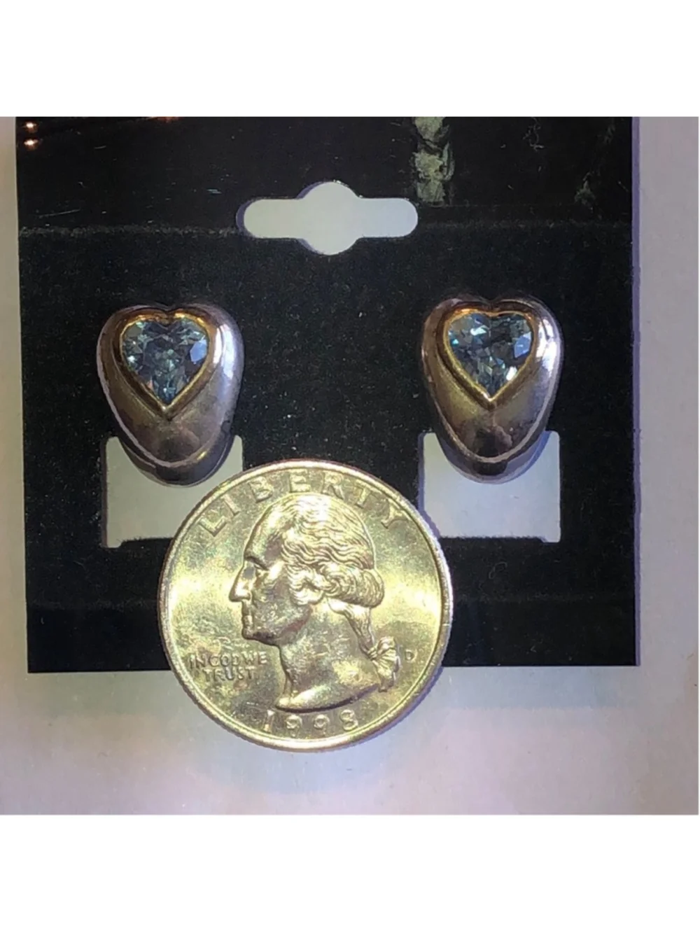Pranda Designs 925 Heart Shaped Sterling Silver Earrings with Blue Gemstone